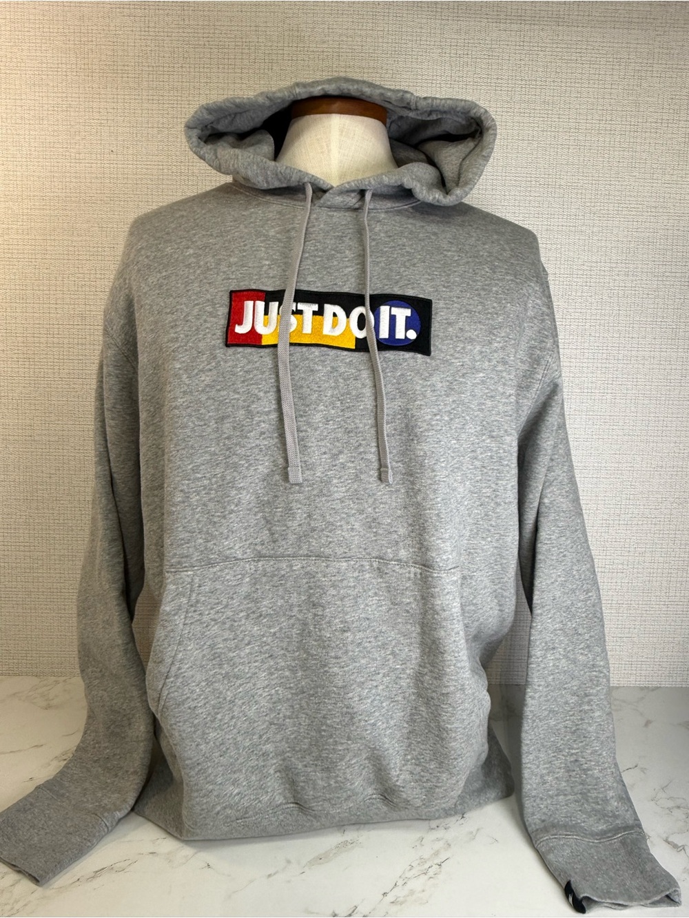 Nike Just Do It Mens XL Pullover Hoodie Sweatshirt Gray Colorblock Logo Patch